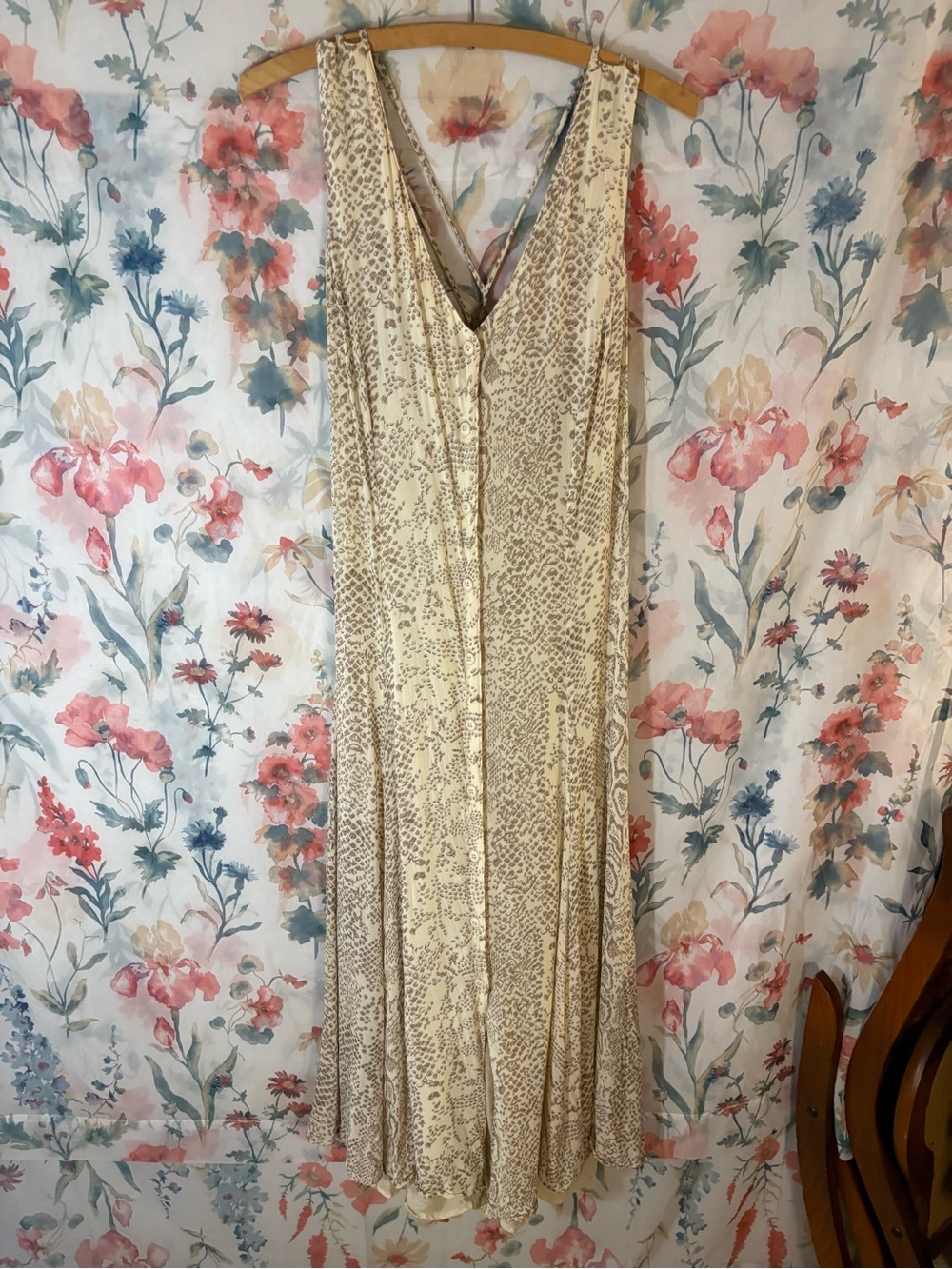 Together Cream and Beige Printed Button-Front Maxi Dress